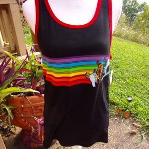 New Marvel Tank Top, Deadpool, Rainbow Unicorn, Black w/Red Trim Women's Sz Sm